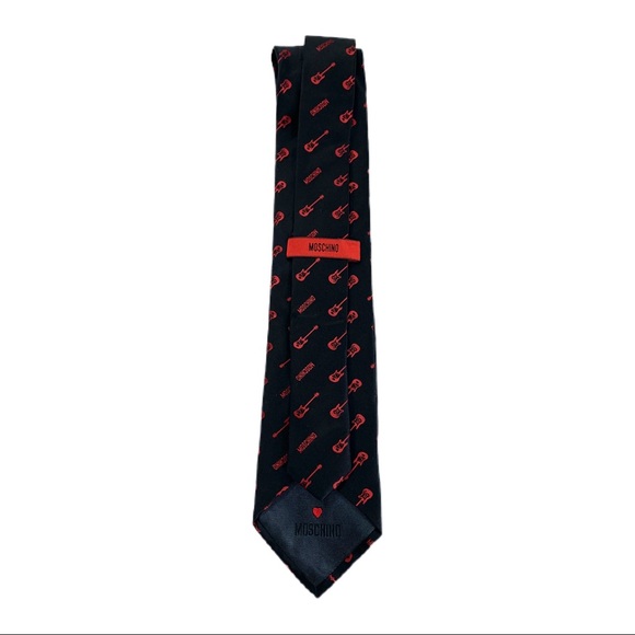 Moschino Mens Black & Red Guitar Designer Silk Tie - Picture 5 of 6